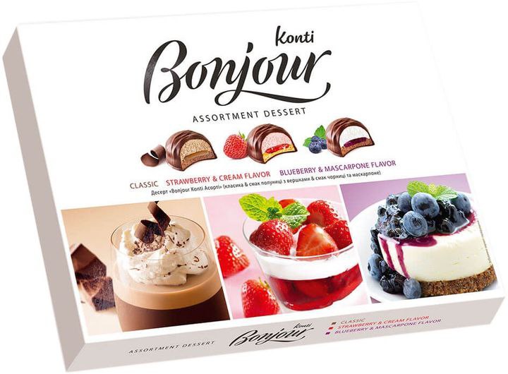 Десерт Bonjour Konti Асорті (класика & смак полуниці з вершками & смак чорниці та маскарпоне) 348г